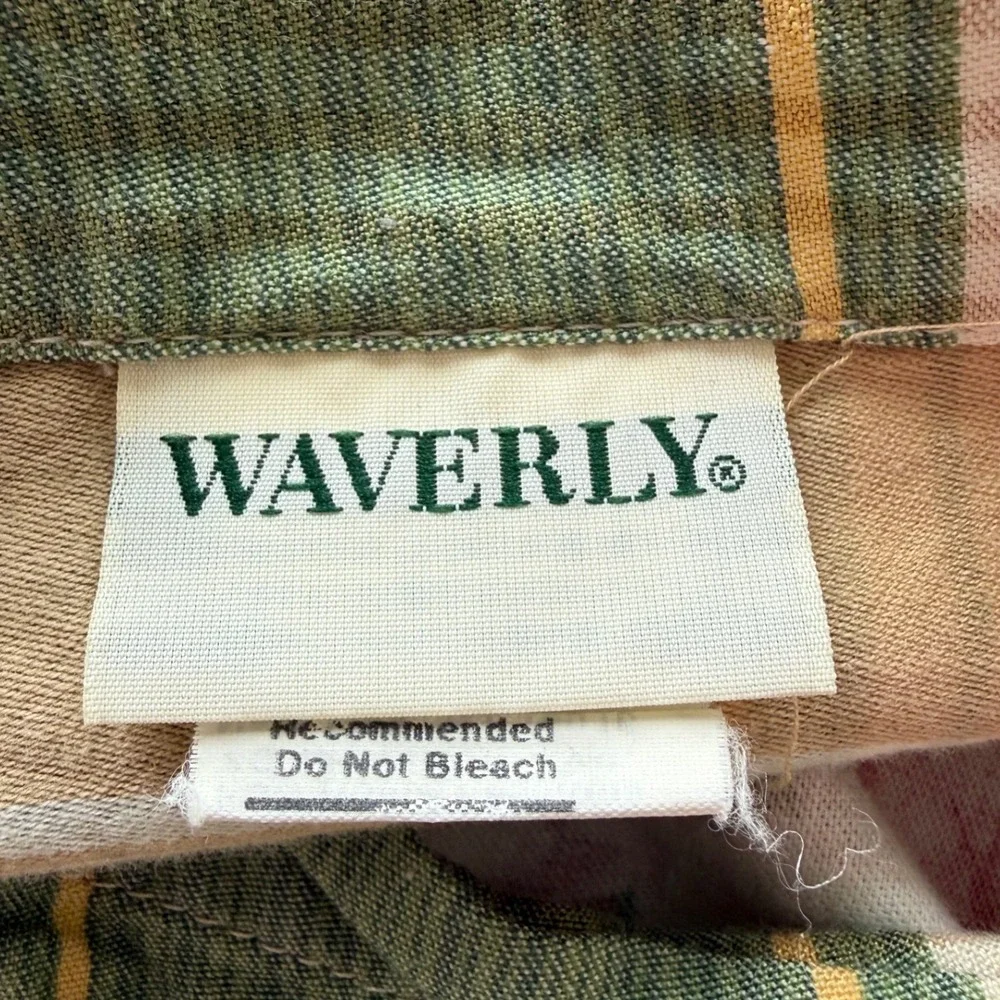 One‎ Vintage Waverly King Size Pillow Sham Pink Green Floral Stripes Ruffles
